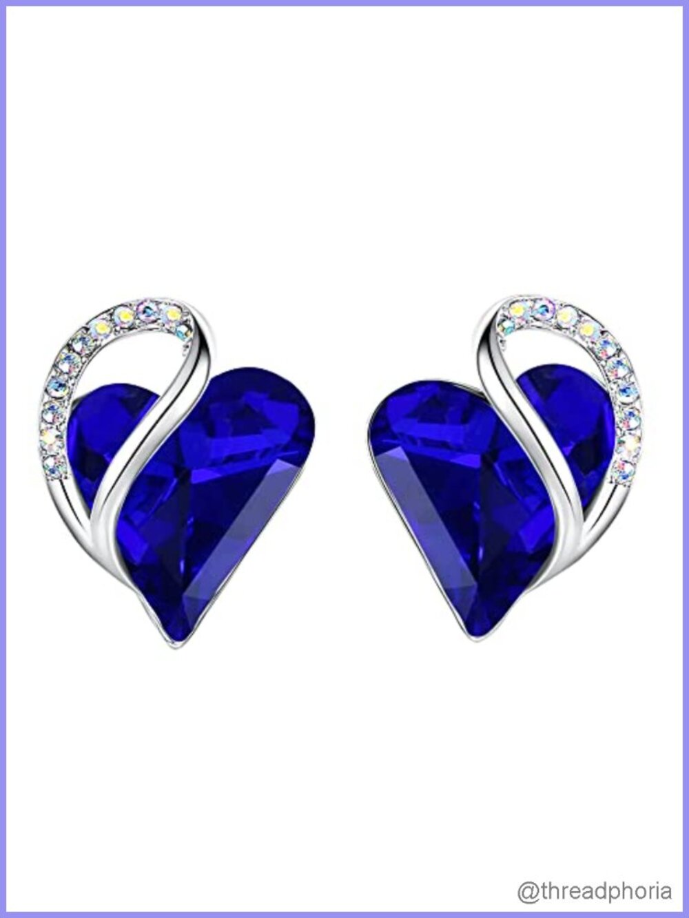 Heart Stud Earrings with Birthstone Crystals, Silver Plated, Gift for Her